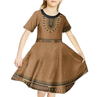 Brown African Dashiki With Fijian Tapa Pattern Kid Short Sleeve Dress