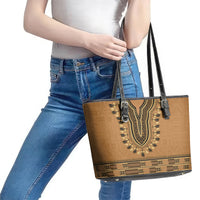 Brown African Dashiki With Fijian Tapa Pattern Leather Tote Bag