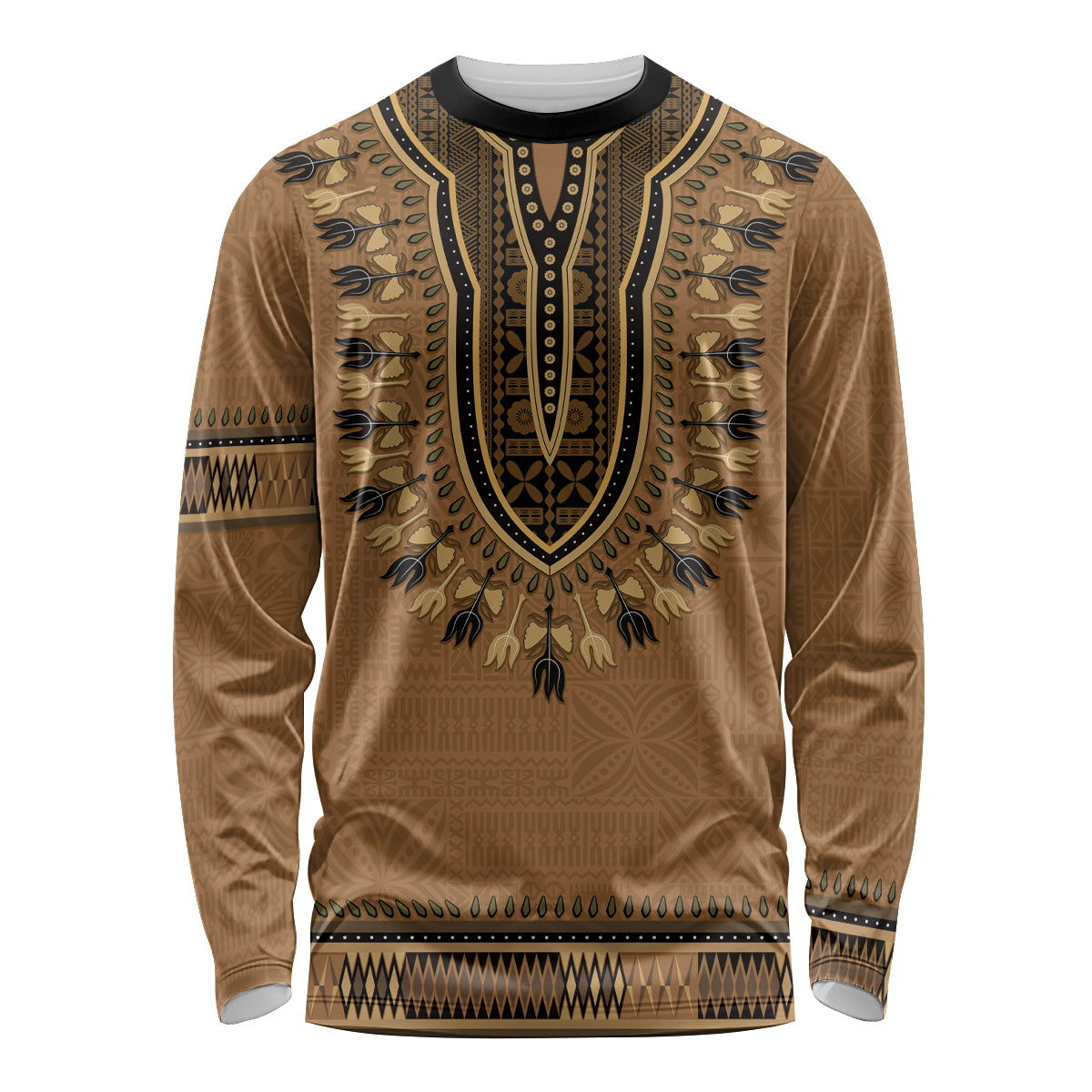 Brown African Dashiki With Fijian Tapa Pattern Long Sleeve Shirt LT14 Unisex Brown - Polynesian Pride