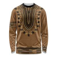 Brown African Dashiki With Fijian Tapa Pattern Long Sleeve Shirt