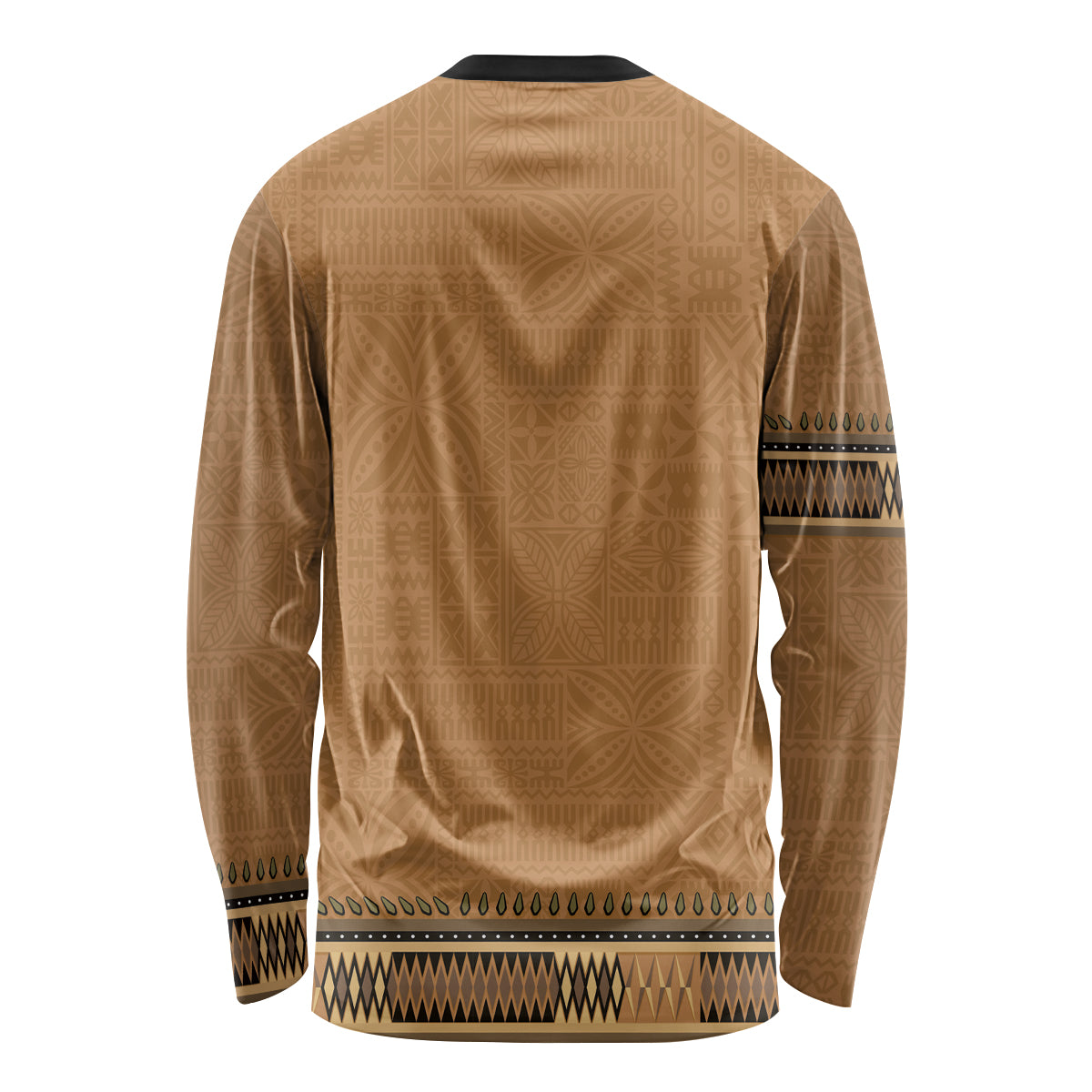 Brown African Dashiki With Fijian Tapa Pattern Long Sleeve Shirt