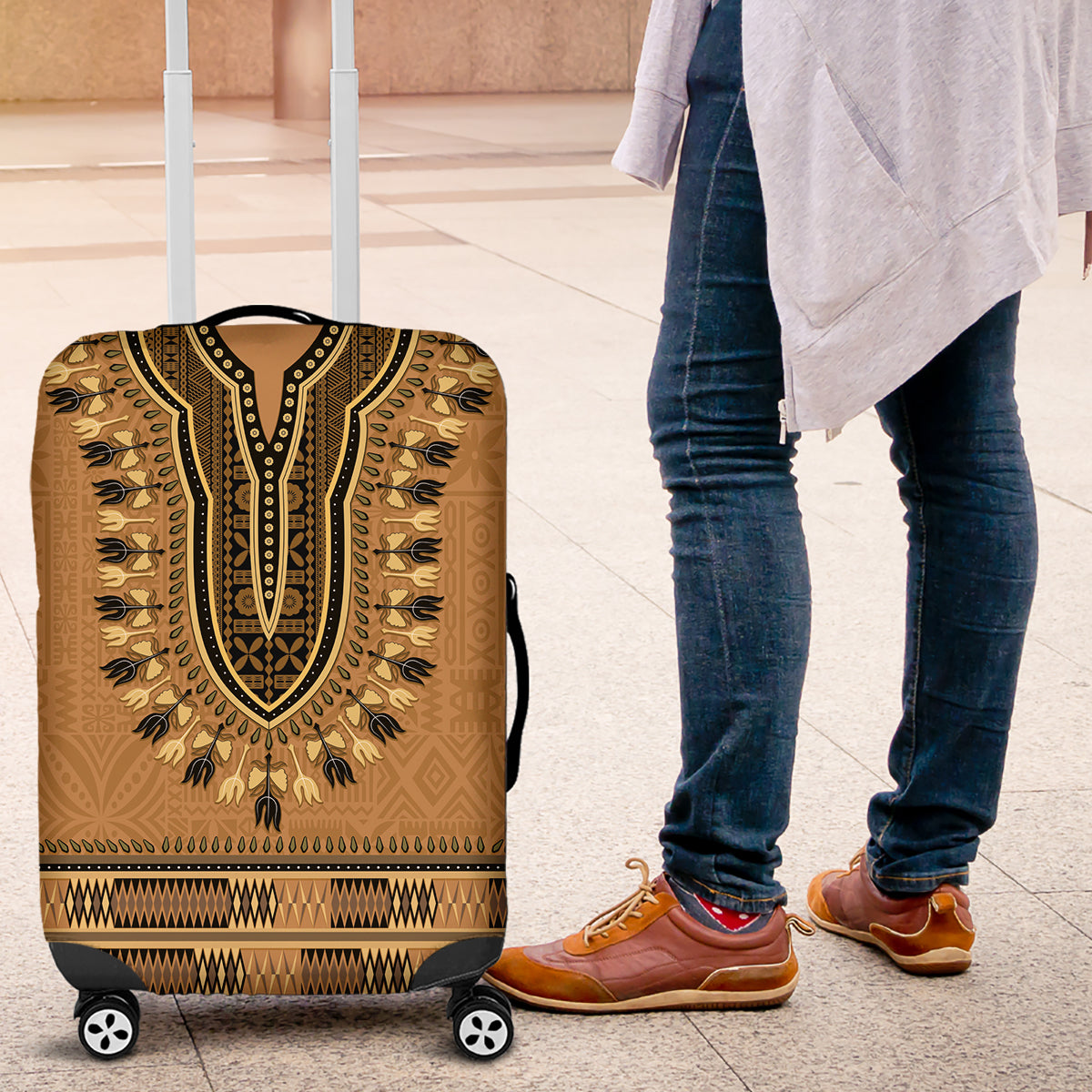 Brown African Dashiki With Fijian Tapa Pattern Luggage Cover