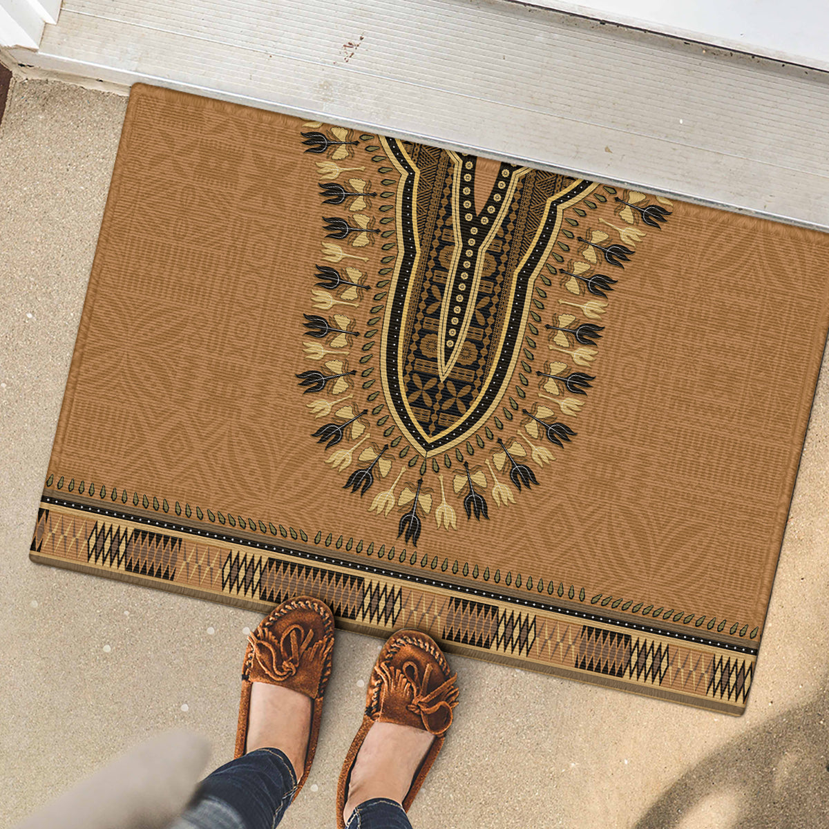 Brown African Dashiki With Fijian Tapa Pattern Rubber Doormat