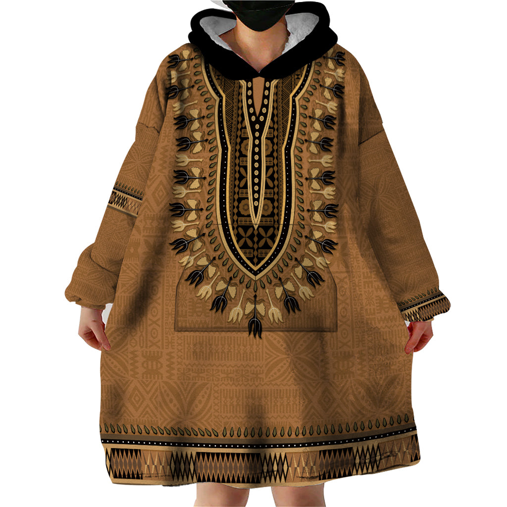 Brown African Dashiki With Fijian Tapa Pattern Wearable Blanket Hoodie