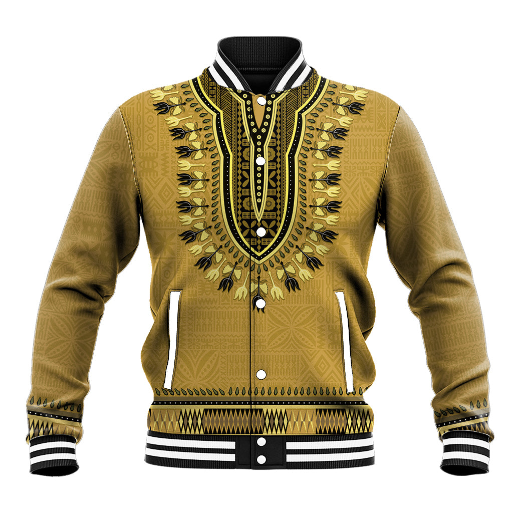Gold African Dashiki With Fijian Tapa Pattern Baseball Jacket LT14 Unisex Gold - Polynesian Pride