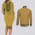 Gold African Dashiki With Fijian Tapa Pattern Couples Matching Long Sleeve Bodycon Dress and Long Sleeve Button Shirt
