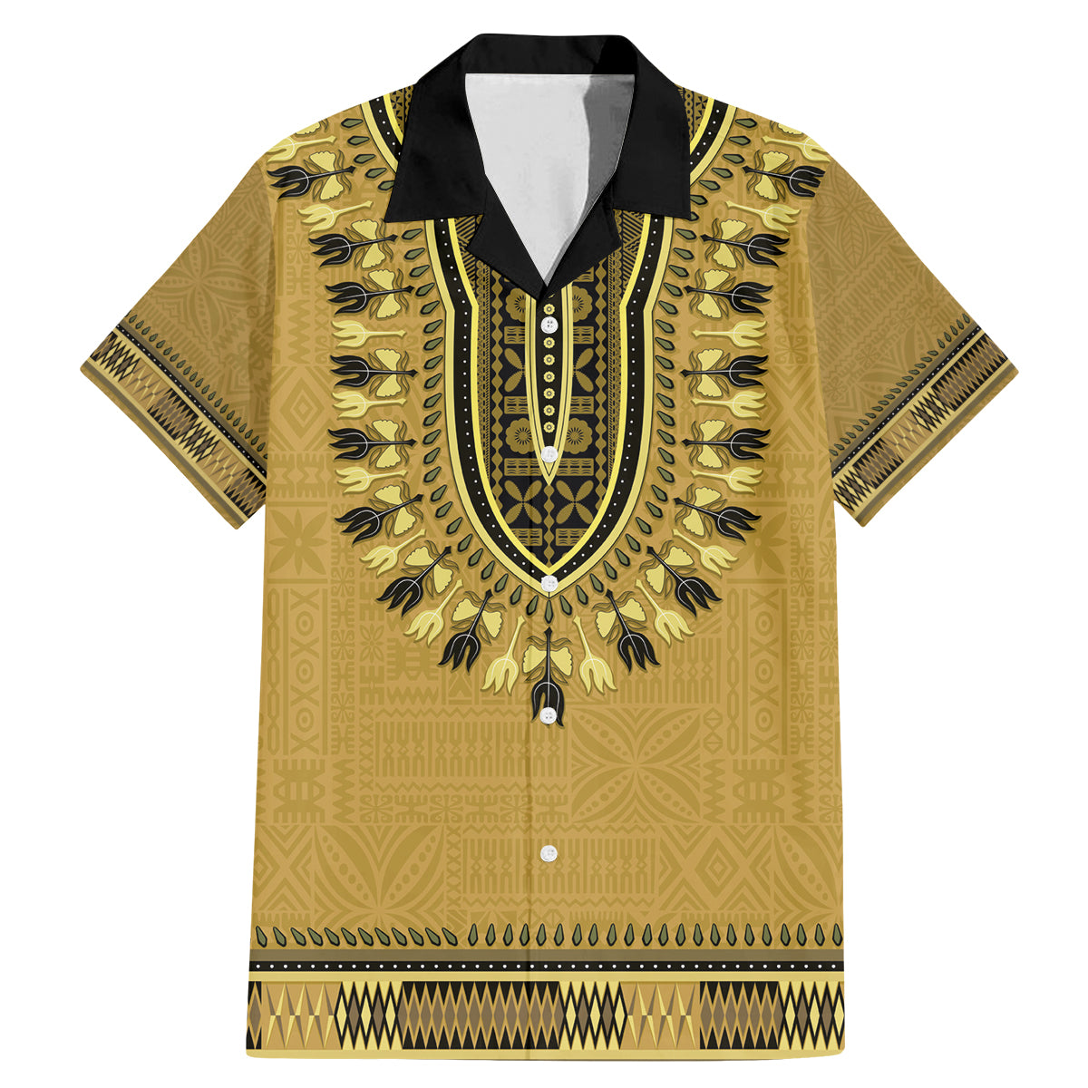 Gold African Dashiki With Fijian Tapa Pattern Family Matching Mermaid Dress and Hawaiian Shirt