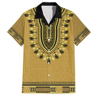 Gold African Dashiki With Fijian Tapa Pattern Family Matching Puletasi and Hawaiian Shirt LT14 Dad's Shirt - Short Sleeve Gold - Polynesian Pride