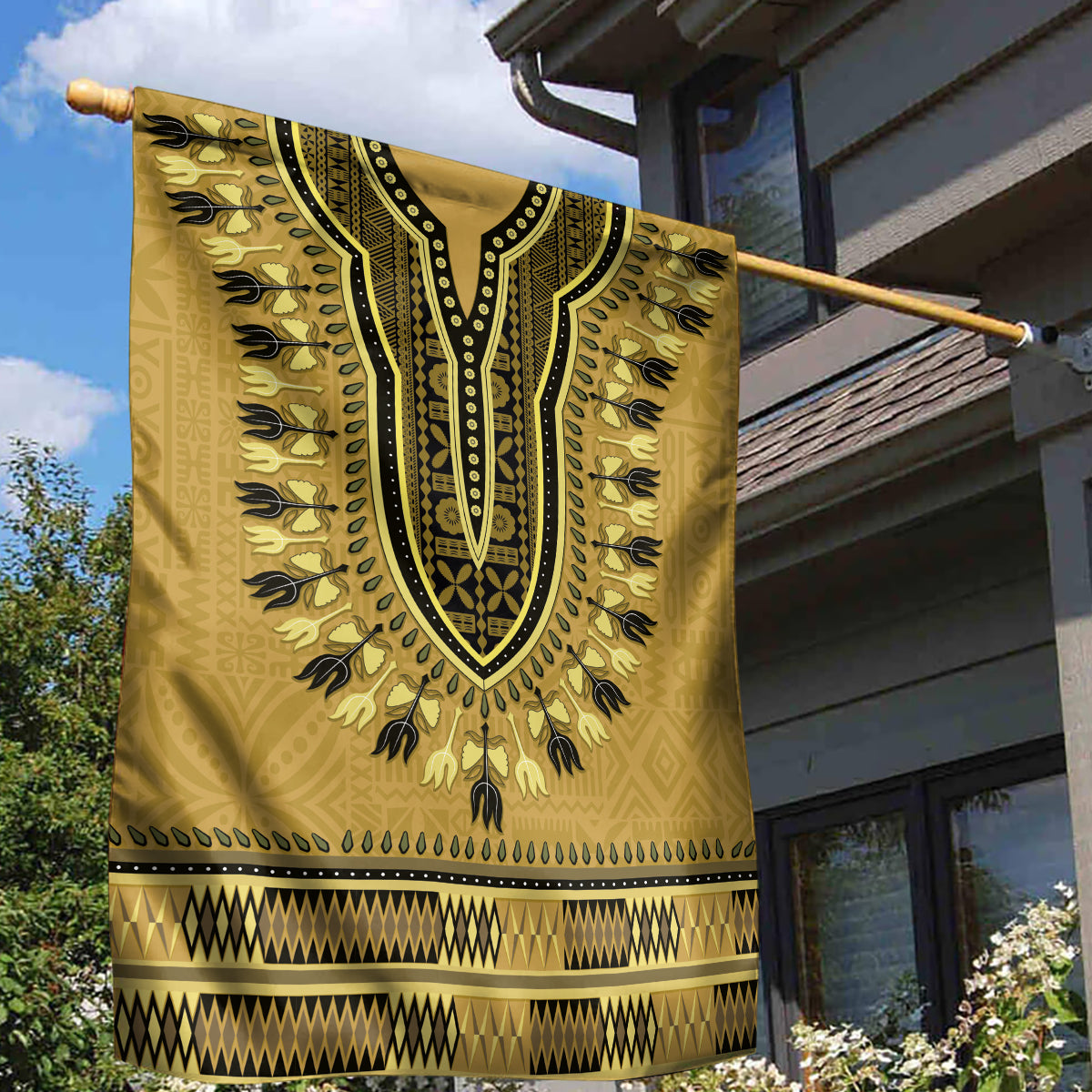 Gold African Dashiki With Fijian Tapa Pattern Garden Flag