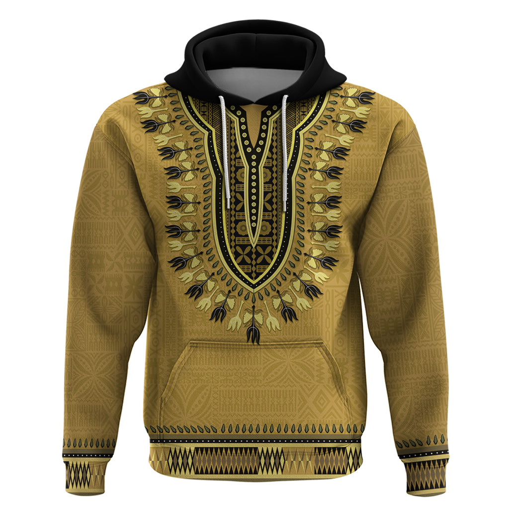 Gold African Dashiki With Fijian Tapa Pattern Hoodie LT14 Pullover Hoodie Gold - Polynesian Pride