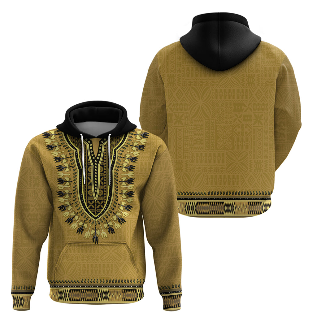 Gold African Dashiki With Fijian Tapa Pattern Hoodie LT14 - Polynesian Pride