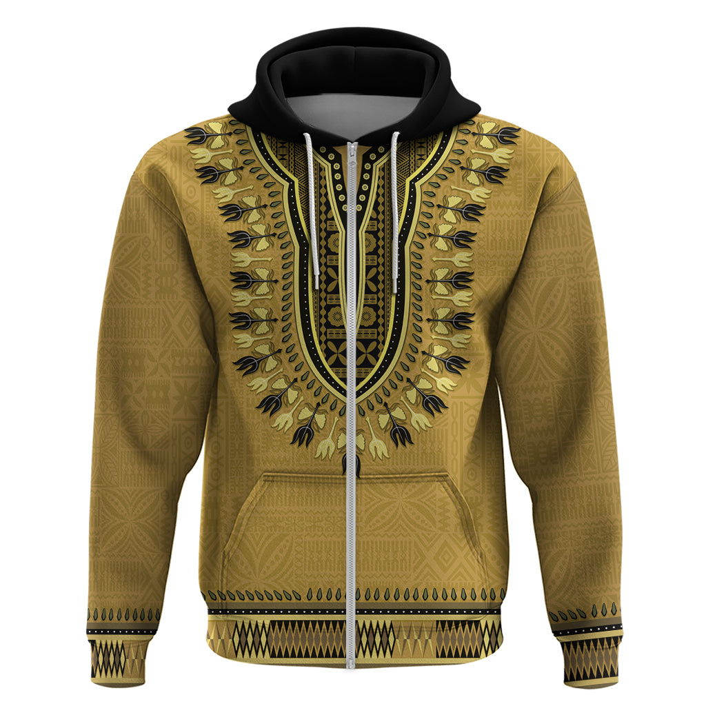 Gold African Dashiki With Fijian Tapa Pattern Hoodie LT14 Zip Hoodie Gold - Polynesian Pride