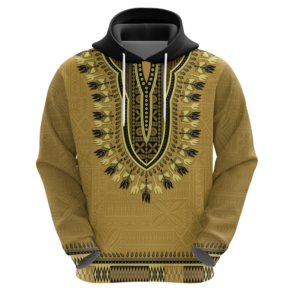 Gold African Dashiki With Fijian Tapa Pattern Hoodie LT14 - Polynesian Pride