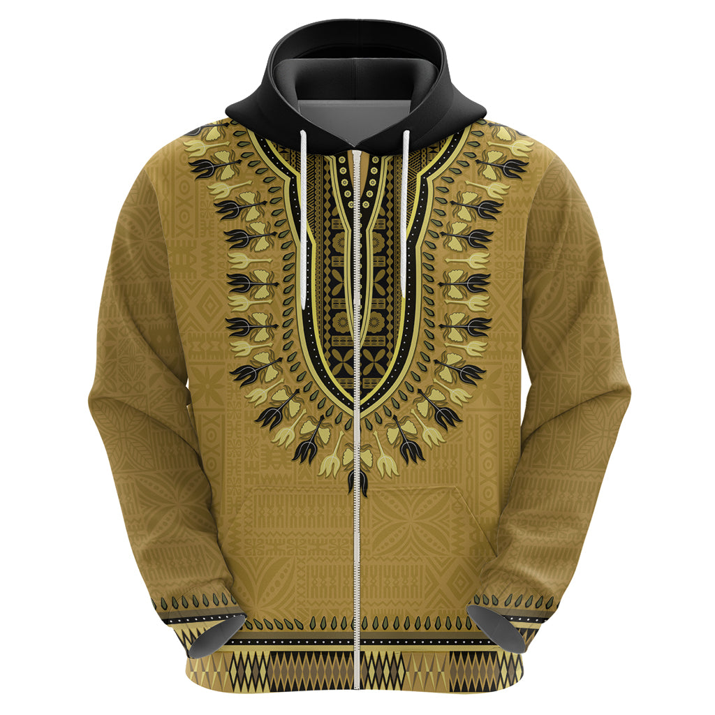Gold African Dashiki With Fijian Tapa Pattern Hoodie LT14 - Polynesian Pride