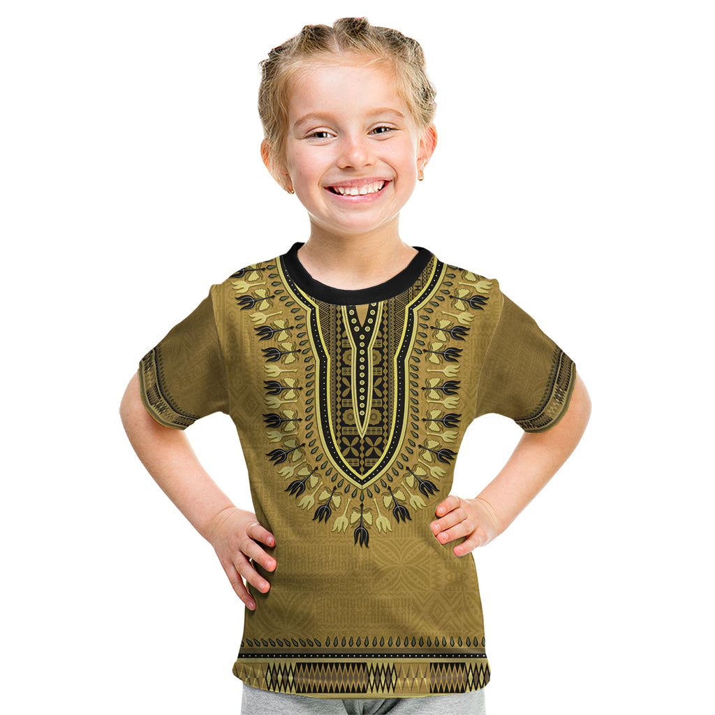 Gold African Dashiki With Fijian Tapa Pattern Kid T Shirt