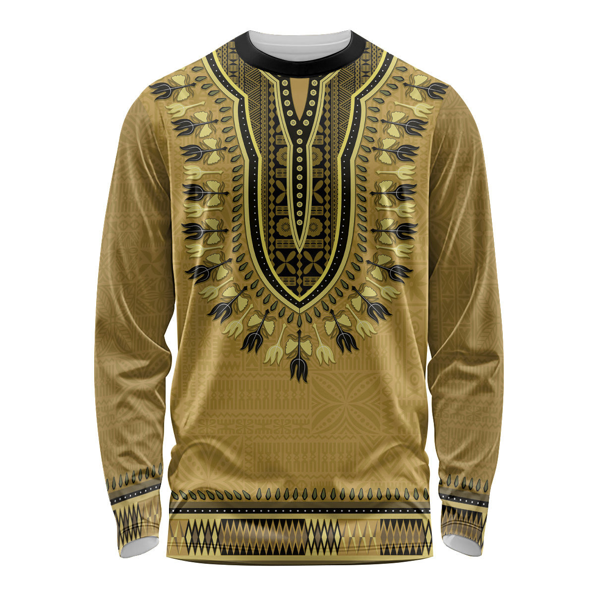 Gold African Dashiki With Fijian Tapa Pattern Long Sleeve Shirt LT14 Unisex Gold - Polynesian Pride