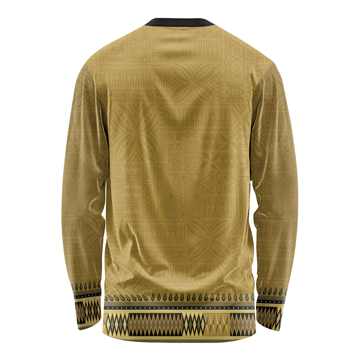 Gold African Dashiki With Fijian Tapa Pattern Long Sleeve Shirt