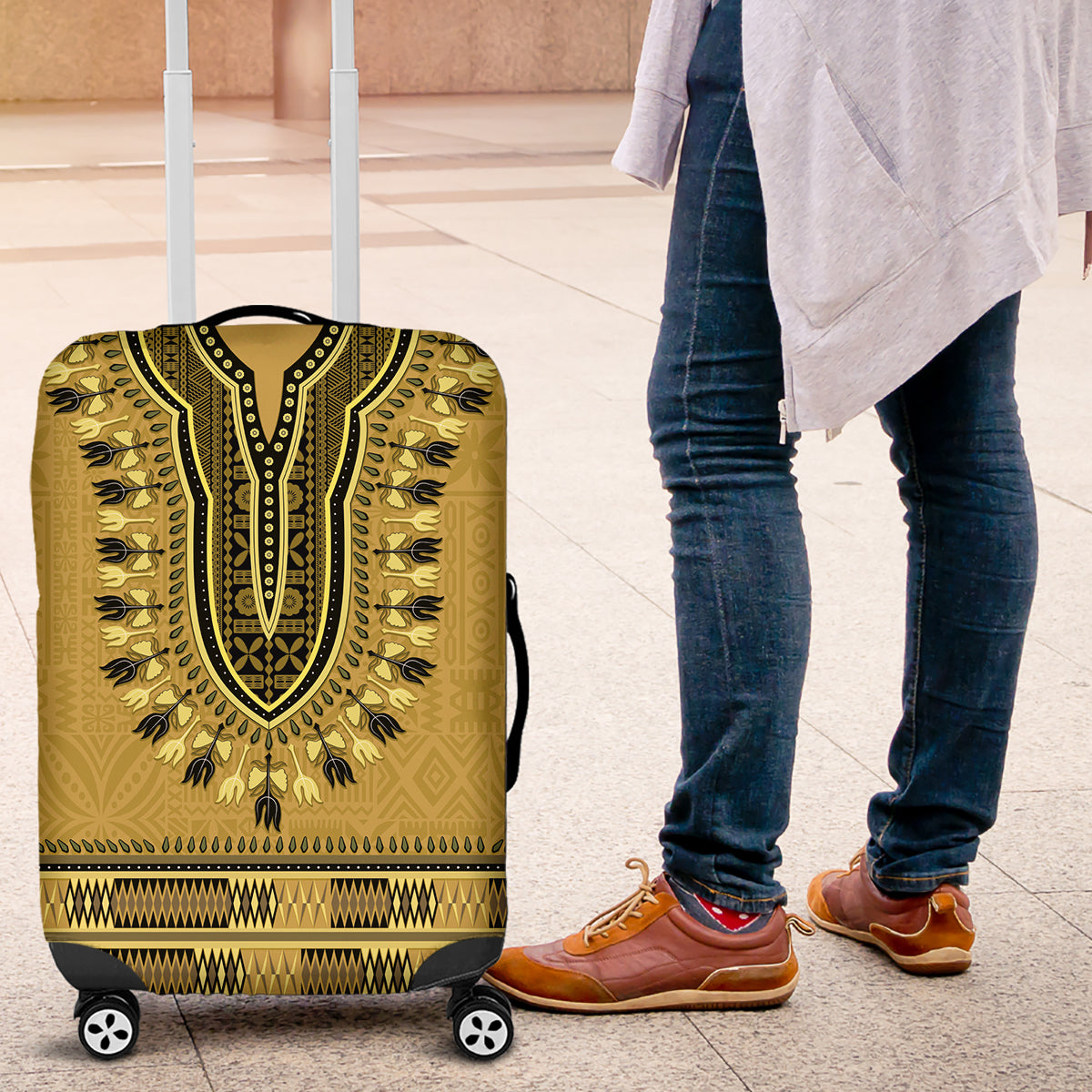 Gold African Dashiki With Fijian Tapa Pattern Luggage Cover