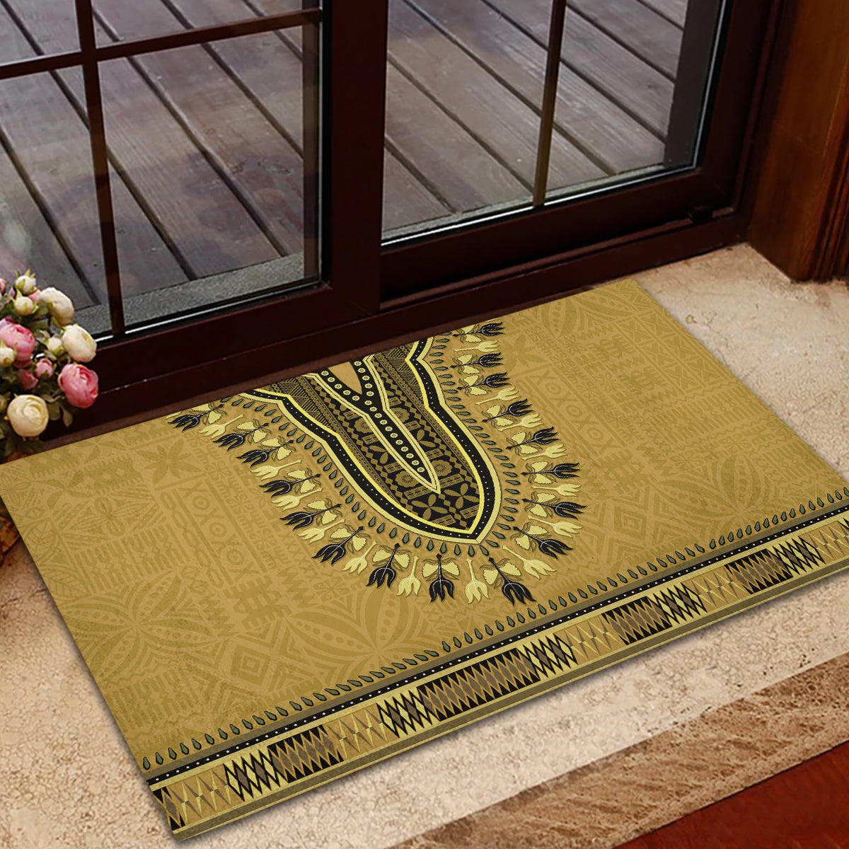 Gold African Dashiki With Fijian Tapa Pattern Rubber Doormat