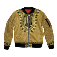 Gold African Dashiki With Fijian Tapa Pattern Sleeve Zip Bomber Jacket