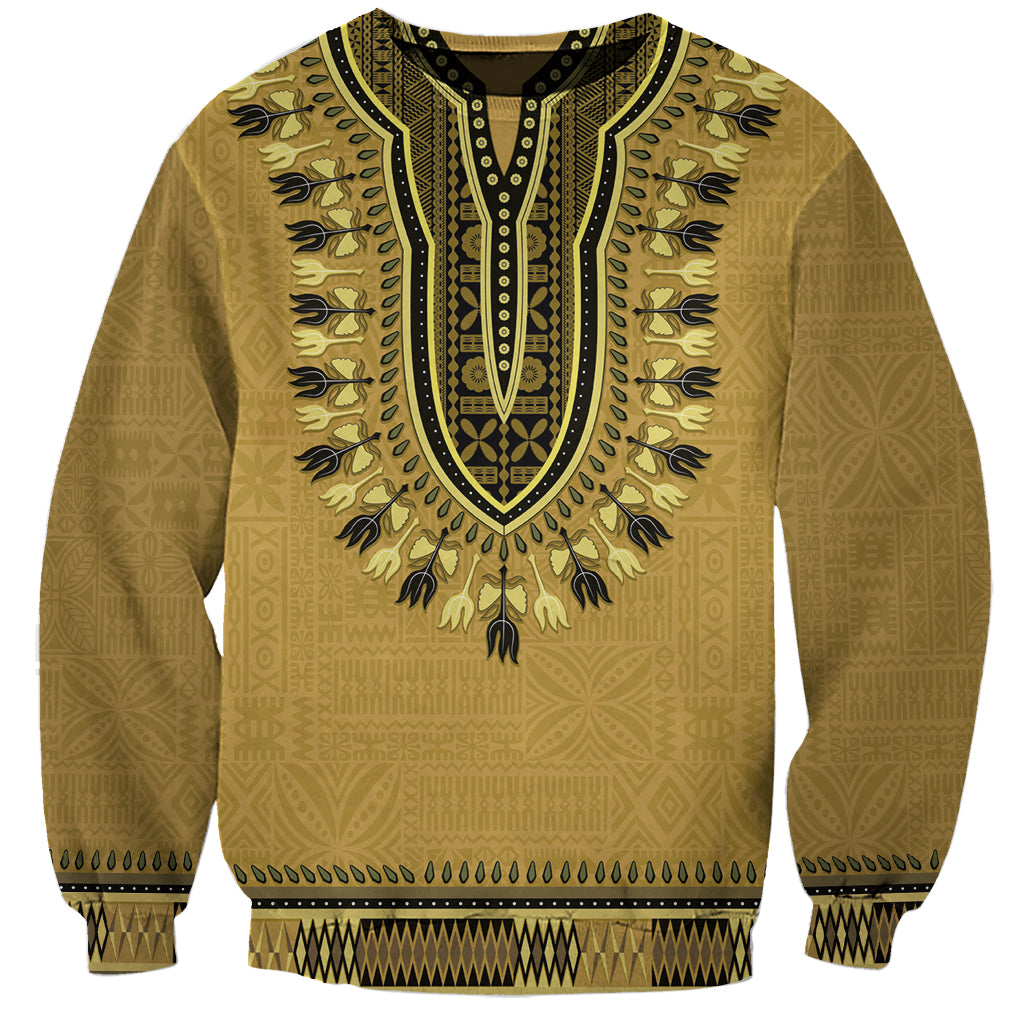 Gold African Dashiki With Fijian Tapa Pattern Sweatshirt LT14 Unisex Gold - Polynesian Pride