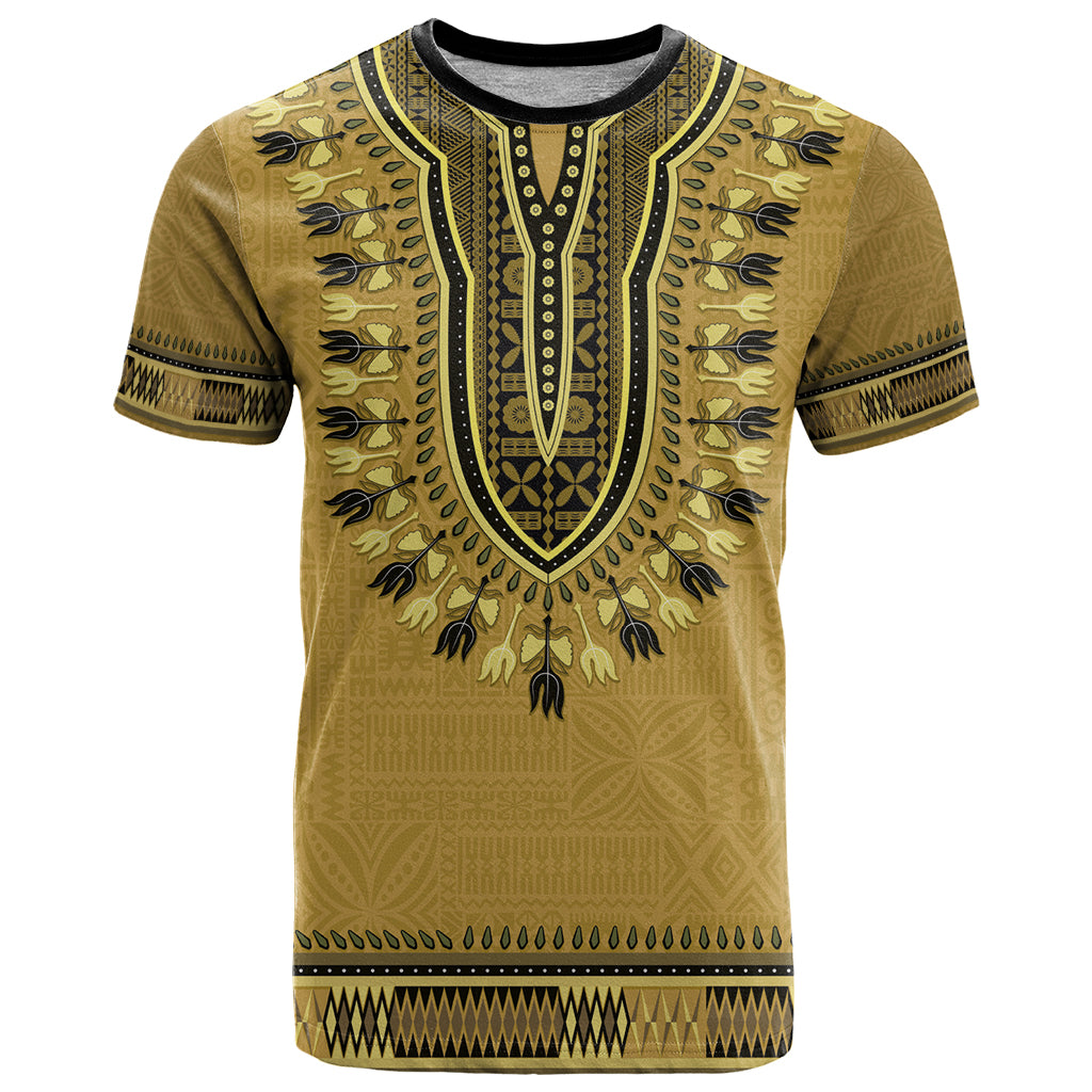 Gold African Dashiki With Fijian Tapa Pattern T Shirt
