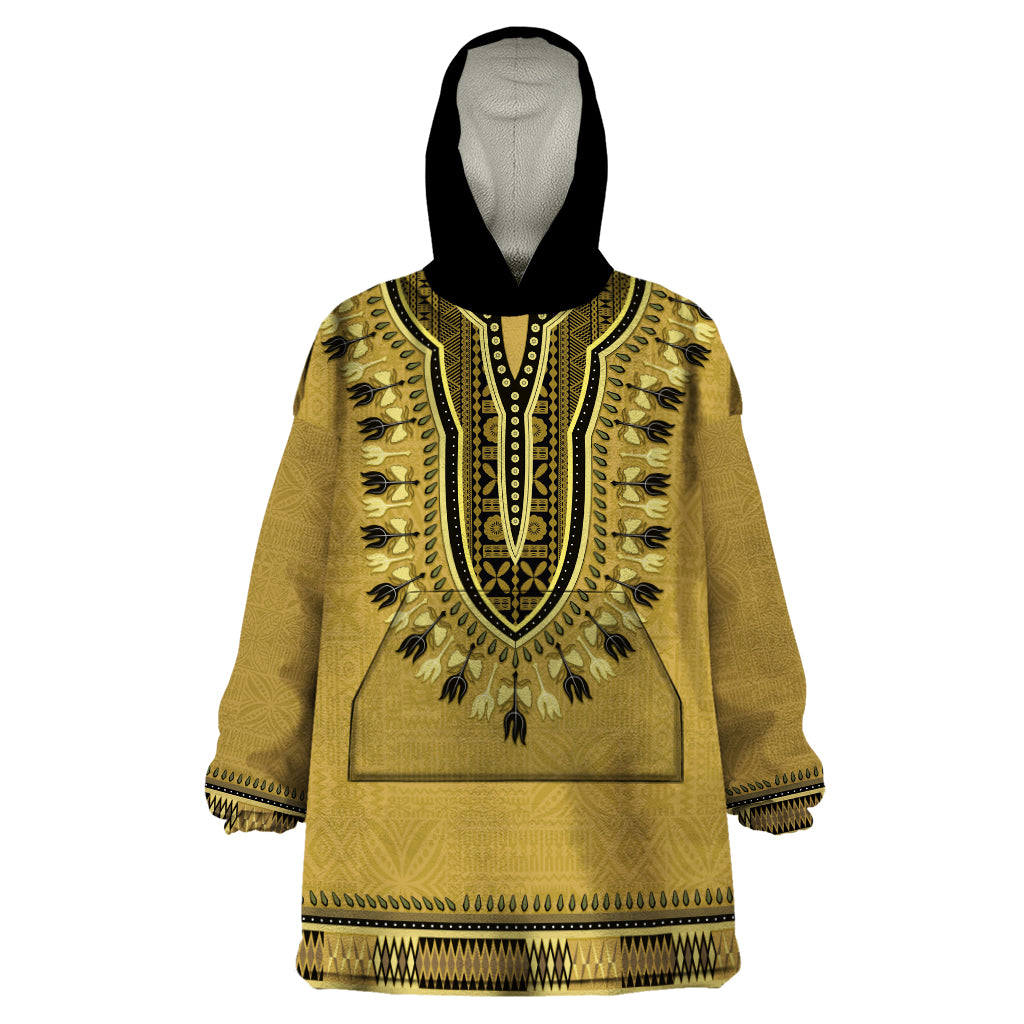 Gold African Dashiki With Fijian Tapa Pattern Wearable Blanket Hoodie