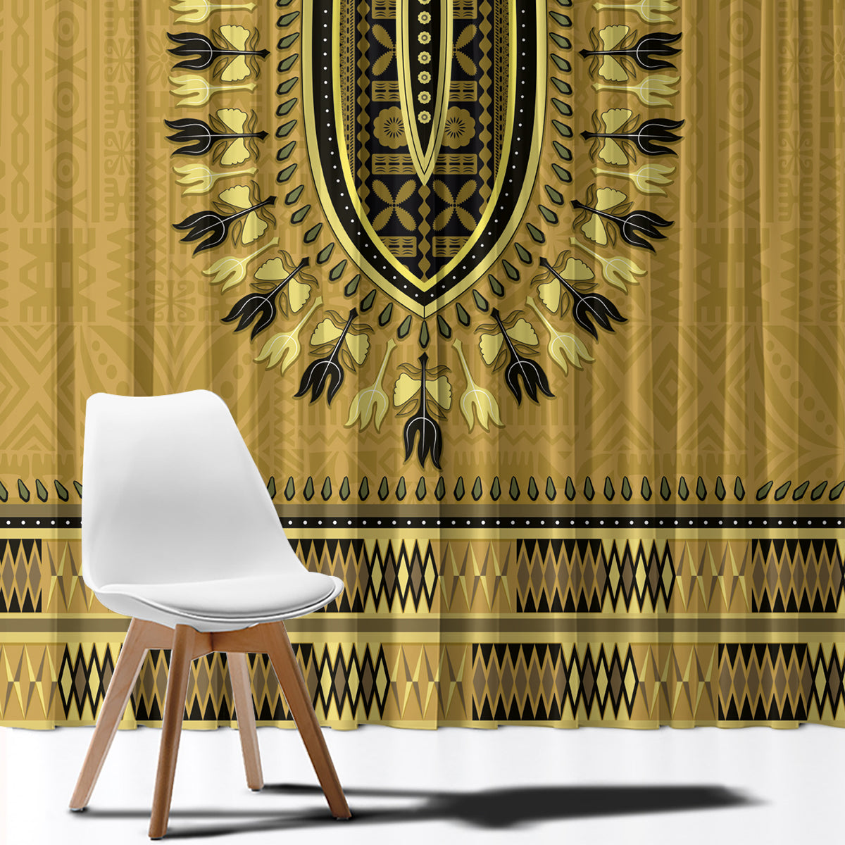 Gold African Dashiki With Fijian Tapa Pattern Window Curtain LT14 - Polynesian Pride