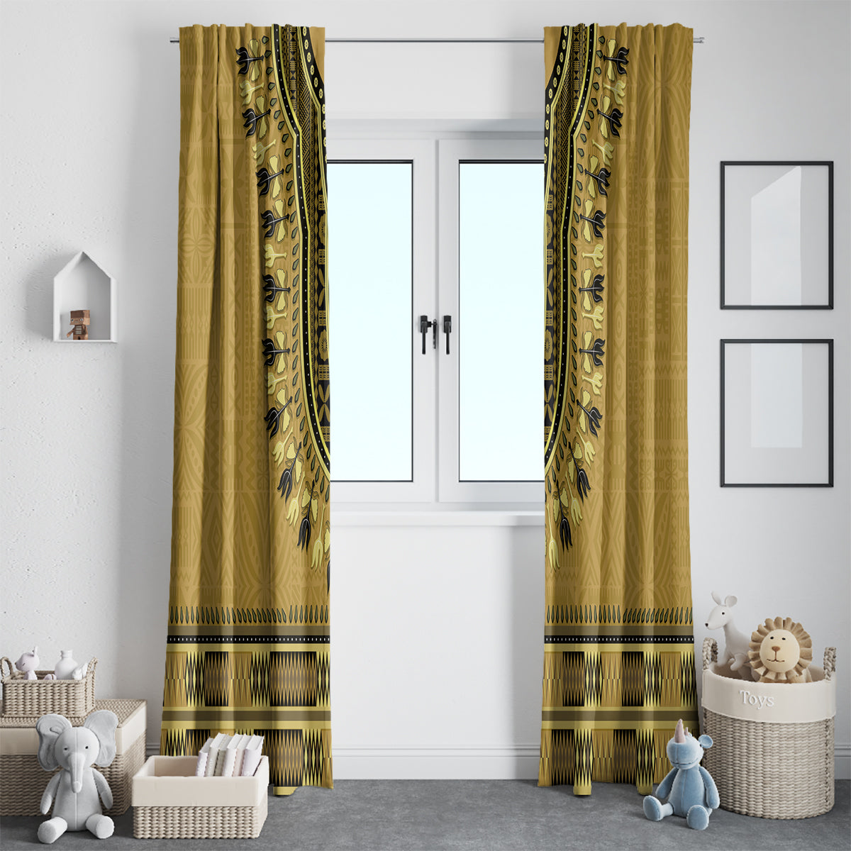 Gold African Dashiki With Fijian Tapa Pattern Window Curtain LT14 - Polynesian Pride