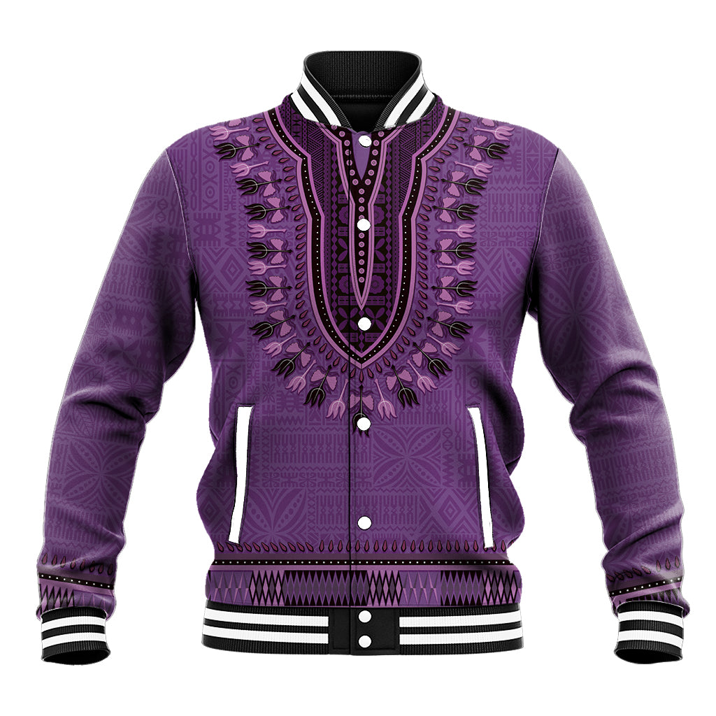 Purple African Dashiki With Fijian Tapa Pattern Baseball Jacket LT14 Unisex Purple - Polynesian Pride