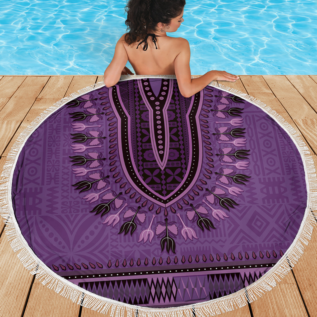Purple African Dashiki With Fijian Tapa Pattern Beach Blanket