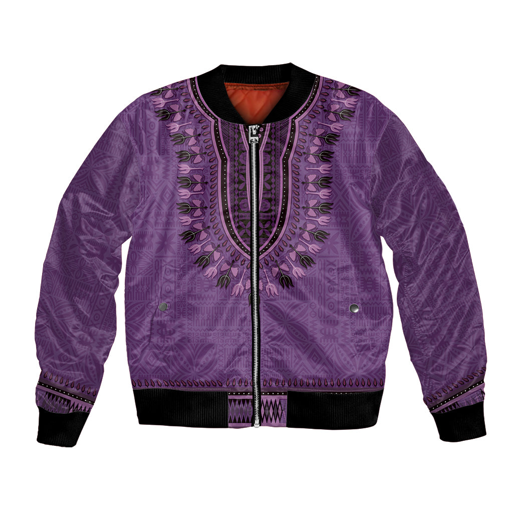 Purple African Dashiki With Fijian Tapa Pattern Bomber Jacket LT14 Unisex Purple - Polynesian Pride