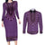 Purple African Dashiki With Fijian Tapa Pattern Couples Matching Long Sleeve Bodycon Dress and Long Sleeve Button Shirt