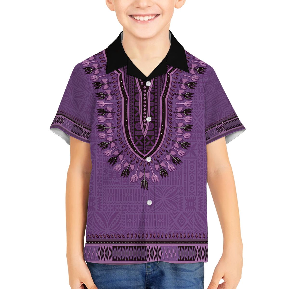 Purple African Dashiki With Fijian Tapa Pattern Family Matching Puletasi and Hawaiian Shirt LT14 Son's Shirt Purple - Polynesian Pride
