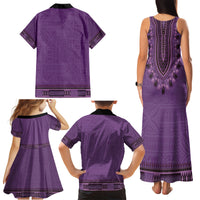 Purple African Dashiki With Fijian Tapa Pattern Family Matching Tank Maxi Dress and Hawaiian Shirt