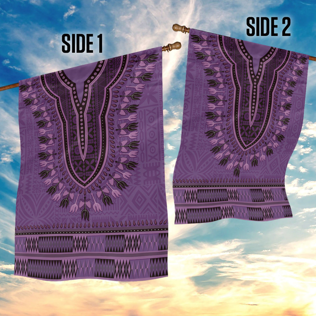 Purple African Dashiki With Fijian Tapa Pattern Garden Flag