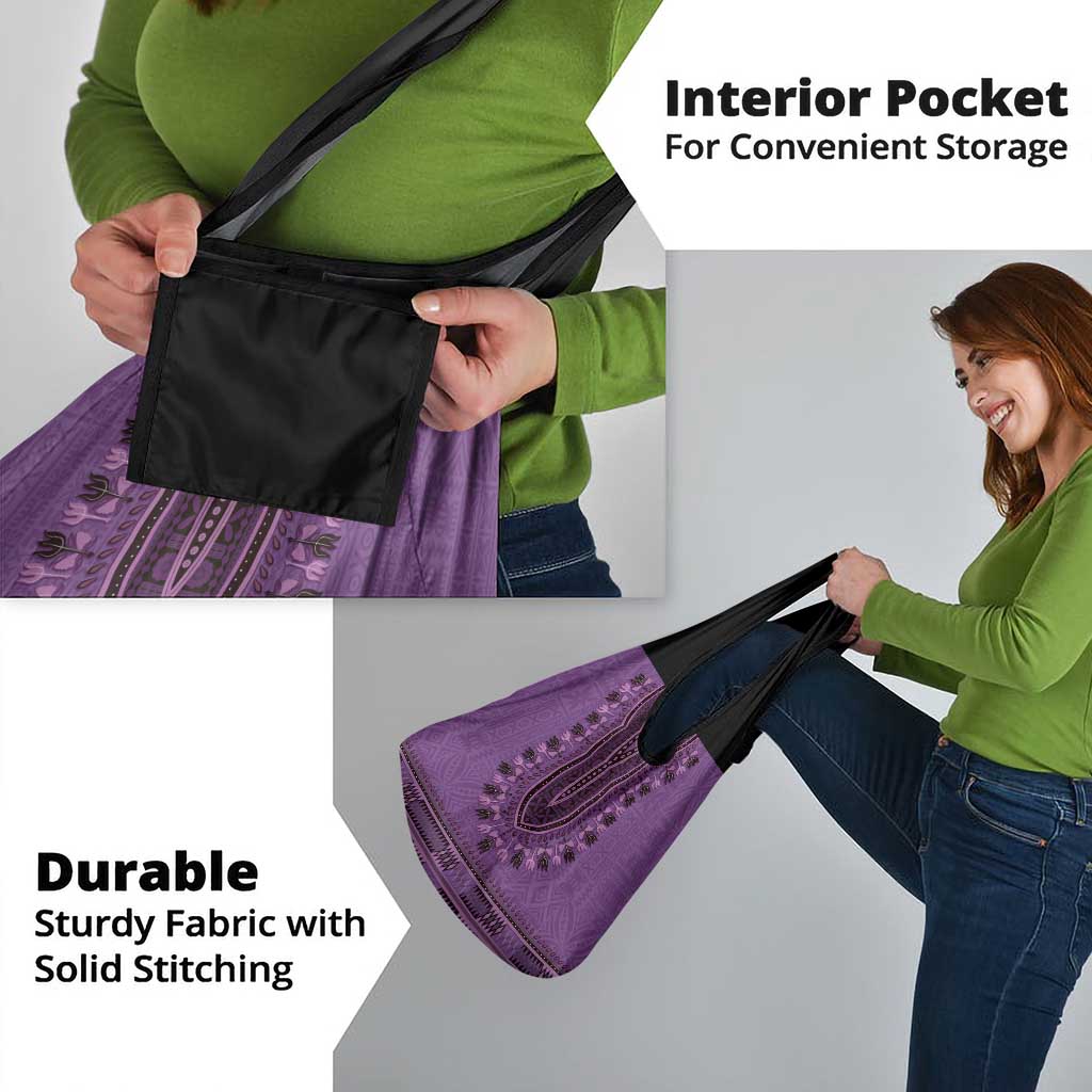 Purple African Dashiki With Fijian Tapa Pattern Grocery Bag