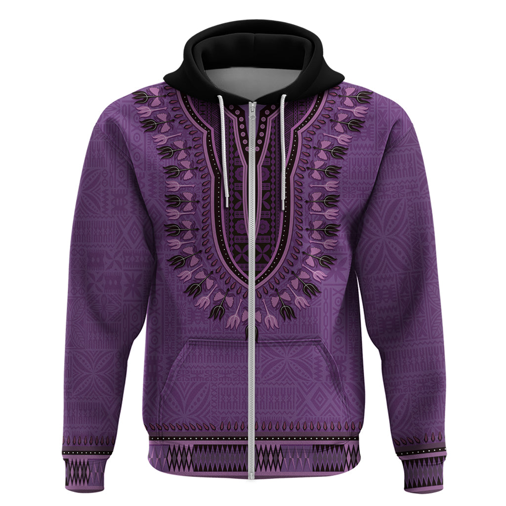 Purple African Dashiki With Fijian Tapa Pattern Hoodie LT14 Zip Hoodie Purple - Polynesian Pride