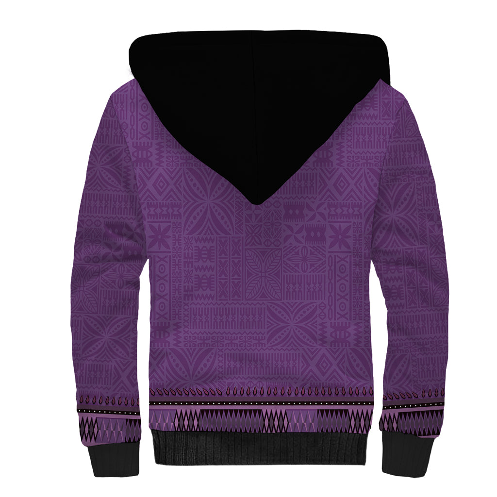 Purple African Dashiki With Fijian Tapa Pattern Sherpa Hoodie
