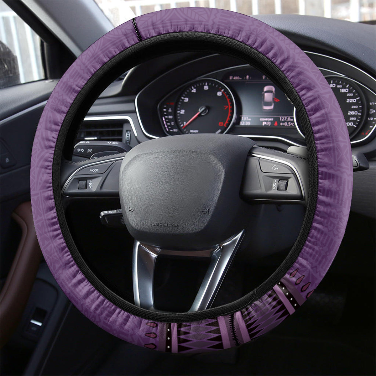 Purple African Dashiki With Fijian Tapa Pattern Steering Wheel Cover