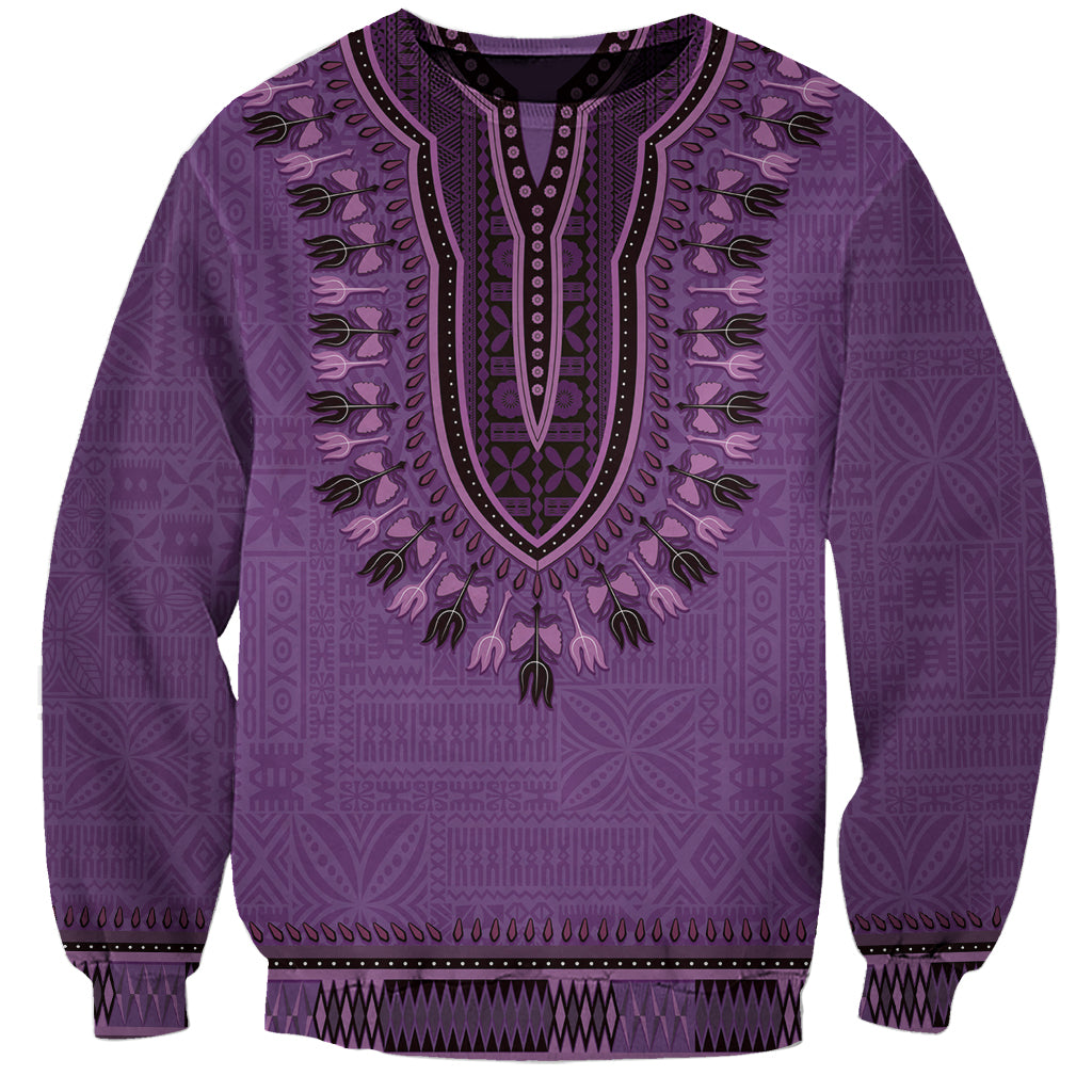 Purple African Dashiki With Fijian Tapa Pattern Sweatshirt LT14 Unisex Purple - Polynesian Pride