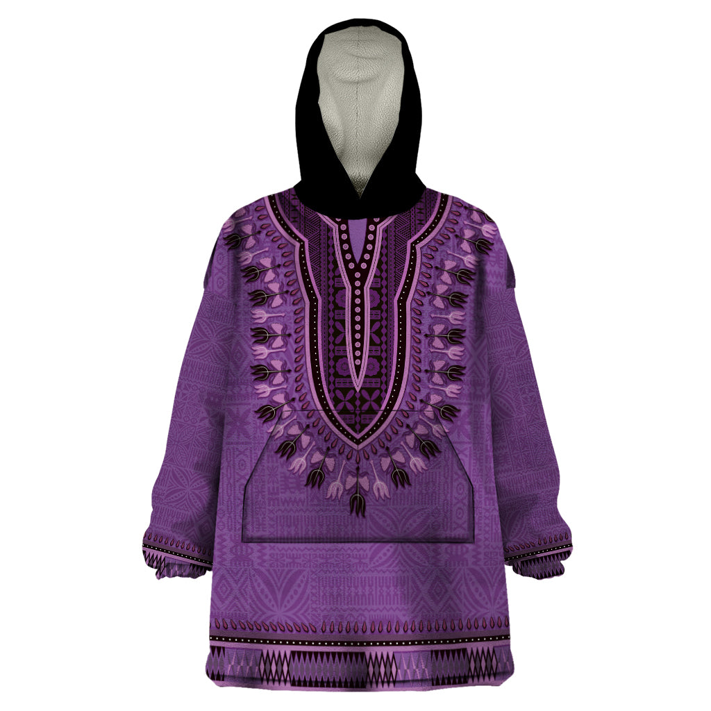 Purple African Dashiki With Fijian Tapa Pattern Wearable Blanket Hoodie