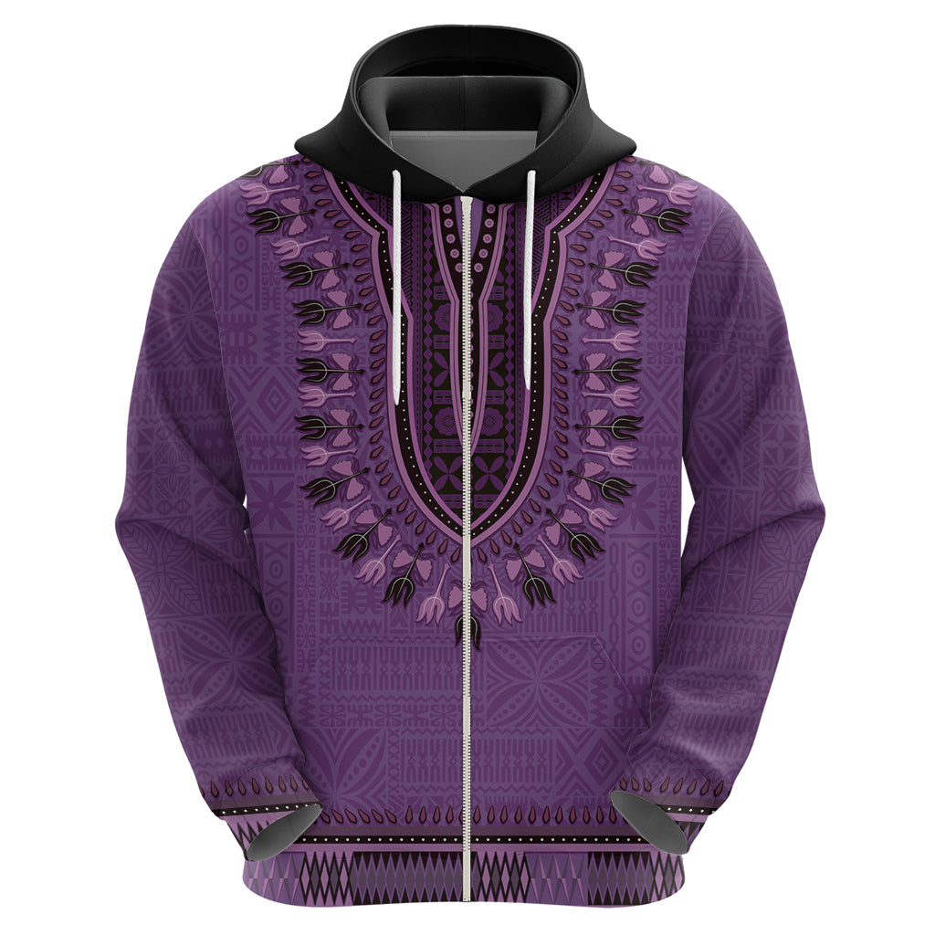 Purple African Dashiki With Fijian Tapa Pattern Zip Hoodie