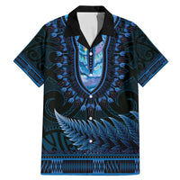 Blue African Dashiki With Aotearoa Maori Family Matching Mermaid Dress and Hawaiian Shirt Paua Shell Mix Silver Fern