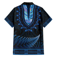 Blue African Dashiki With Aotearoa Maori Hawaiian Shirt Paua Shell Mix Silver Fern