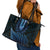 Blue African Dashiki With Aotearoa Maori Leather Tote Bag Paua Shell Mix Silver Fern