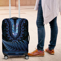 Blue African Dashiki With Aotearoa Maori Luggage Cover Paua Shell Mix Silver Fern LT14 Blue - Polynesian Pride