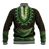 Lime Green African Dashiki With Aotearoa Maori Baseball Jacket Paua Shell Mix Silver Fern LT14 - Polynesian Pride