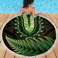 Lime Green African Dashiki With Aotearoa Maori Beach Blanket Paua Shell Mix Silver Fern