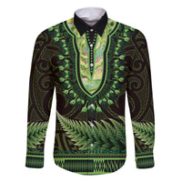 Lime Green African Dashiki With Aotearoa Maori Family Matching Off Shoulder Short Dress and Hawaiian Shirt Paua Shell Mix Silver Fern